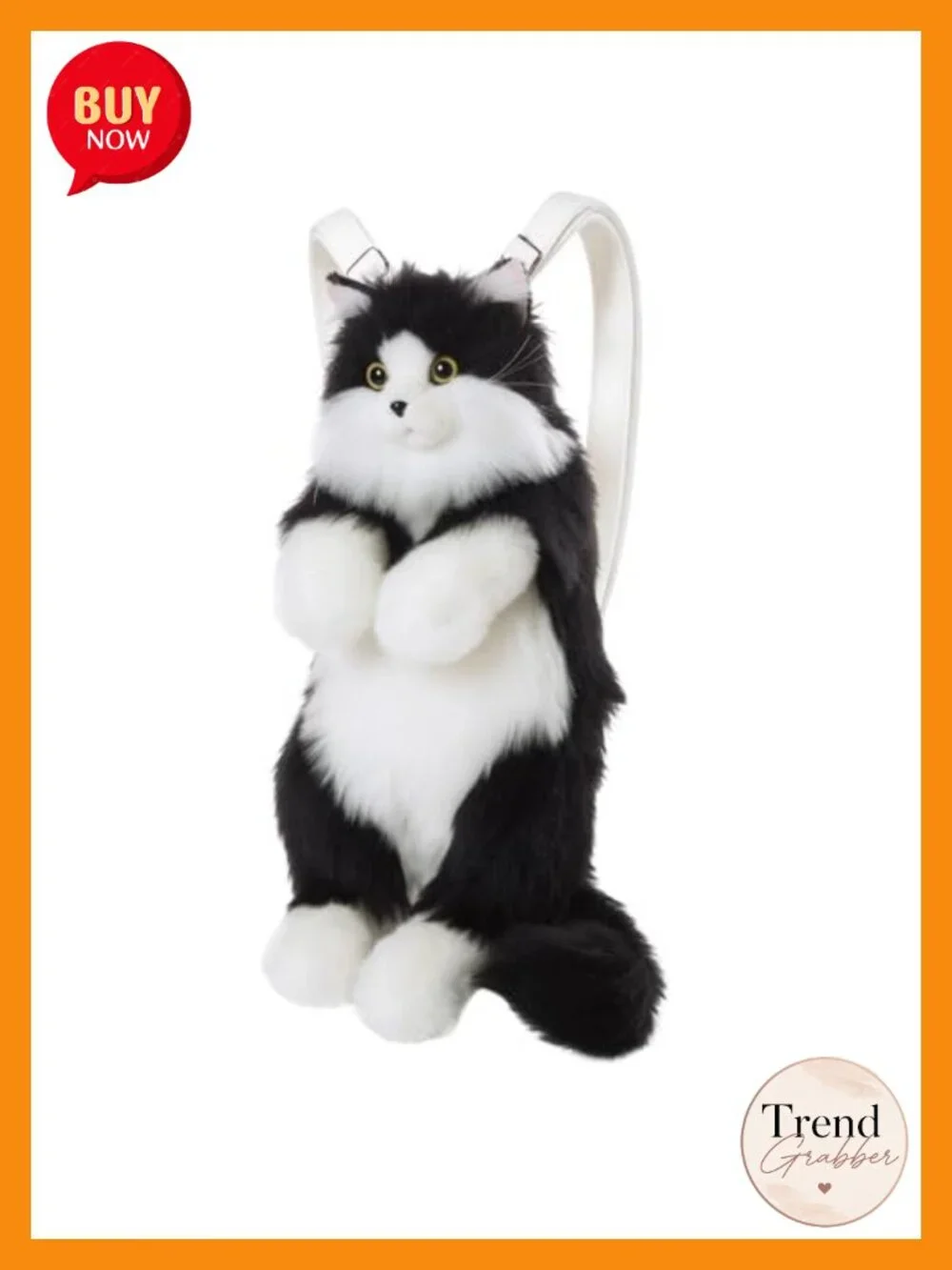 Stuffed Animal Backpack Tuxedo Cat Plush Bag Adjustable Strap Handcrafted